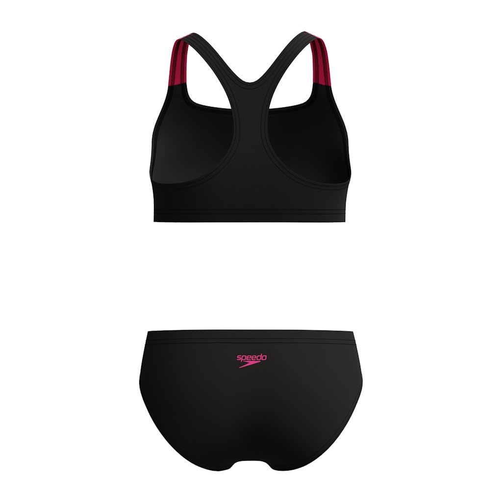 Speedo Costume da bagno a due pezzi con logo Medley Racerback, antracite/rosa Margarita