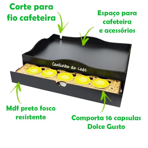 Bandeja cantinho do café grande com gaveta porta-cápsulas Dolc& Gusto organizador apoio servir chá c