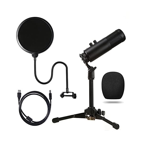Harsso USB Kondensator-Mikrofone Set mit Ständer Popschutz, PC Laptop Standmicrophone Kompatibel mit Mac Windows…
