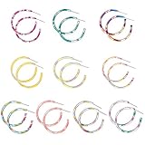 10 Pairs Resin Hoop Earings Lightweight - Bohemia Statement Hoops Acrylic Resin Round Circle Stud Earring Set - Drop Dangle Ecetate Earrings Green Pink Red for Women (#10- Colorful C)