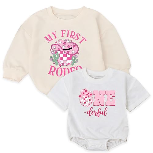 Baby Girl 1st Birthday Western Bubble Romper Outfit