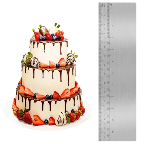 12 Inch Metal Cake Scraper, Stainless Steel Cake Smoother Tool with Scale for Icing Cream Edge Cake Decorating Comb Cake Leveler for Baking Measuring Cake Mousse Cream Accessories