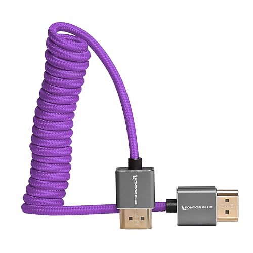 Image of KONDOR BLUE x Gerald Undone | Full HDMI 2.0 Type A Male to Male 12 inch- 24 inch Coiled Braided Cable | 4K 60Hz 18Gbps, HDR, 3D, Reinforced | for On-Camera Monitors & Recorders + More | Purple