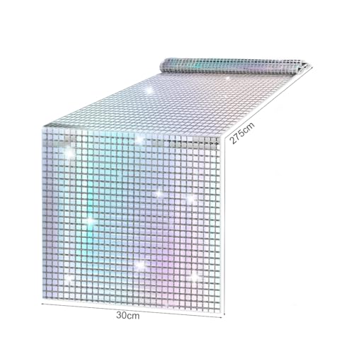Disco Party Tischläufer, 30x275cm Discokugel Tischdecke, Silber Table Runner mit Farben Glitter, Disco Party deko, 70er Disco Thema deko, Tisch läufer für Geburtstag Tanzparty（Schillernde Farben）