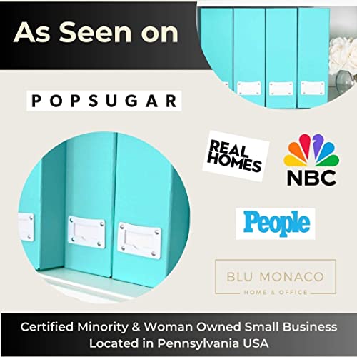 Set Of 6 Foldable Fun Aqua Magazine File Holders With White Leather Label Holders - Perfect Book Organizers For Classroom, Shelves, And Desk - Home Office Supplies Organization By Blu Monaco #TOP2