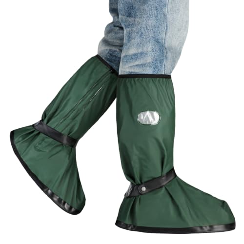 wasserflux Waterproof Reusable Boot Covers for Men & Women, Extended Mid-Calf Rain Shoe Covers with Side Zipper, Dual Buckle Fit, Slip-Resistant Sole, Reflective Trim & Storage Pouch