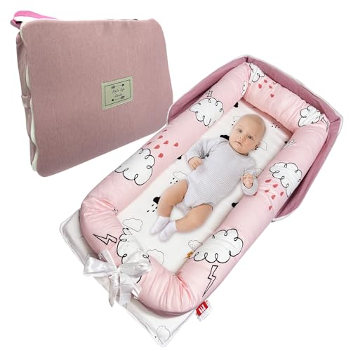 Image of Baby Lounger, Foldable Portable Infant Lounger, Soft Breathable Baby Nest Cover, Suitable for 0-24 Months Newborn Baby Lounger,Home Travel Dual-Purpose Baby Nest (Pink R)
