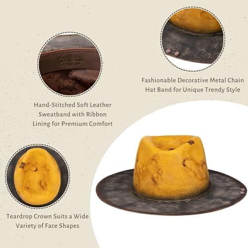 RUEDIGER Vintage Wide Brim Fedora Hats 100% Wool Stiff Felt Hat Rancher Hat with Lightning Logo Handmade Distressed/Burned - Image 6