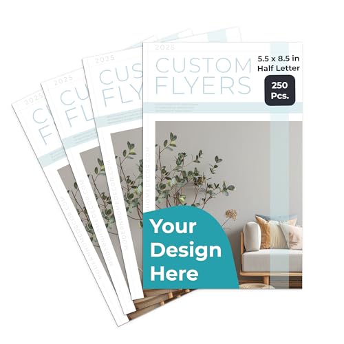 Cimpress Custom Flyers, Printed with Logo or Design, 5.5x8.5 inch Half Letter Size, Pack of 250, Personalized Glossy Flyers, Double Sided, Portrait Format for Menus, Events, Schools or Office
