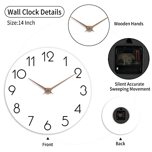 Cicininc 14 Inch Wall Clock - Wooden Silent Wall Clocks Battery Operated Non Ticking, Modern Simple Clock For Bathroom, Office, Bedroom, Home, Kitchen, Living Room(14"-White) #TOP4