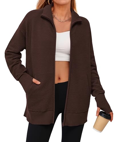 Image of PRETTYGARDEN Womens Long Sleeve Zip Up Ribbed Cardigan Sweaters