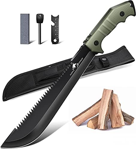 Purple Dragon Großes Outdoor Messer mit Säge - Full Tang - D2 Stahl | Full Tang G10 Griff, Gürtelscheide, Aus einem Stück D2 Stahl handgeschmiedet, Machete Survival zum Holz, Gesch