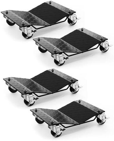 Car Wheel Dolly, 6000 lbs Car Moving Cart with Brakes, Set of 4 Piece, Heavy-Duty Vehicle Dolly, Moving Cars, Trucks, Trailers, Motorcycles, and Boats, Black