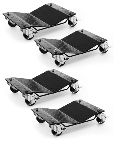 4 Pack Car Wheel Dolly, 6000 Lbs Car Moving Dolly, Wheel Dolly Car Tire Stake, Heavy-Duty Car Tire Dolly Cart Moving Cars, Trucks, Trailers, Motorcycles, and Boats, Black