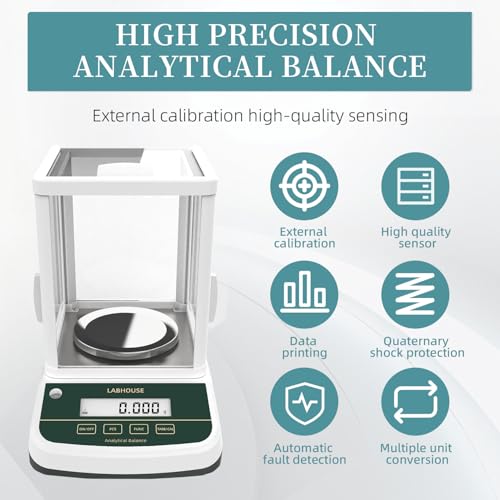 LABHOUSE Digital Analytical Balance(Dual Screen) High Precise 1mg 500g Lab Scale External Calibration for Laboratory Pharmacy Chemical Plant Jewelry Store,500g/0.001g - Thumbnail 2