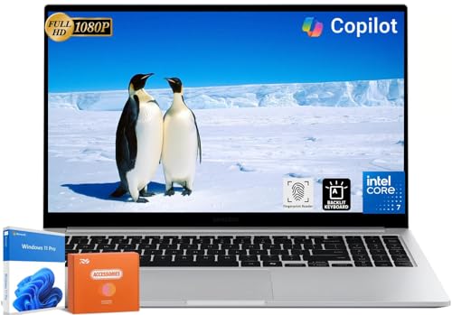 Image of Samsung Galaxy Book4 AI Laptop PC, 15.6" FHD Display, Intel 10-Core 7-150U (Up to 5.4GHz), 16 GB RAM, 512 GB SSD, Fingerprint Reader, Backlit Keyboard, Long Battery Life, Dolby Atmos, Windows 11 Pro