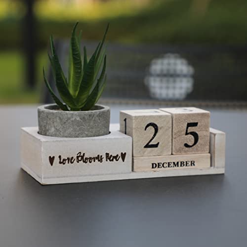 Cute Rustic Cubicle Desk Calendars, Date Blocks for Desk with Artificial Plant Wood Calendar Block for Women Office Desk Decoration, Teacher Office Table Decor - Thumbnail 2