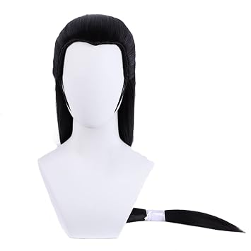 Anime Zhuge Kongming Wig Black Long with Ribbon Party Hair Halloween Cosplay Props Accessory