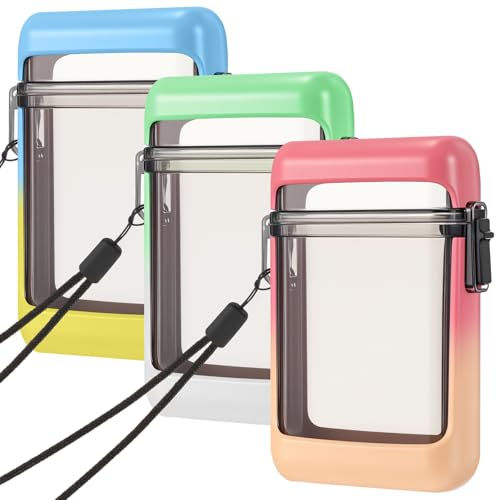 Outus 3 Pcs Waterproof ID Badge Holder Case with Waterproof Buckle Floating Sports Case Locker with Adjustable Hanging Rope Plastic Card Dry Box(Blue, Pink, Green,4.33 x 2.68 x 1.18 in,Macarons)