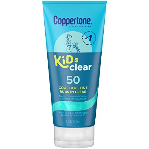 Coppertone Kids Clear Sunscreen Lotion SPF 50, Water Resistant Sunscreen for Kids, #1 Pediatrician Recommended Sunscreen Brand, Broad Spectrum Sunscreen SPF 50, 5 Fl Oz Tube
