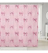 Erosebridal Pink White Bow Tie Shower Curtain Set,Cute Bowtie Princess Bathroom Set for Girls Kid...