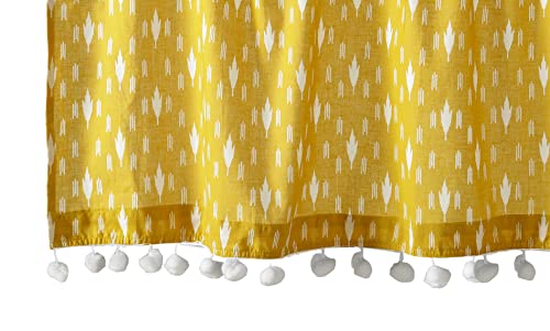 Image of Ravaiyaa - Attitude is everything Hand Printed Half Window Kitchen Curtain 100% Cotton Short Drapery Valance Curtain 40 inch X 18 inch Inch (Yellow Ikat), Semi Sheer, Rod pocket curtains
