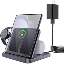 for Samsung Z Fold 6/5 Wireless Charger Station, 3 in 1 Foldable Fast Charging Stand Dock for Galaxy Z Fold 5/4/3, Z Flip 6/5/4/3, S24 Ultra/S23, Galaxy Watch Ultra 7 6 5 Pro, Buds 3/2/Pro, PD Adapter