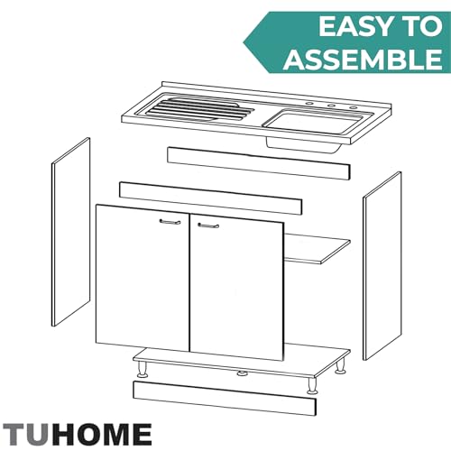 Image of Tuhome Napoles Utility Sink Base Cabinet with Integrated Stainless Steel Countertop, Freestanding Cabinet with Double Doors, Interior Shelf for Laundry Room, Utility Room, Mudroom or Kitchen