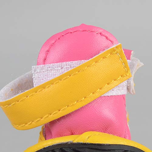 Scicalife Pet Clothing-4Pcs Summer Breathable Pets Dog Shoes Pu Leather Floral Sandals Anti-Slip Shoes Pet Supplies (Yellow) - Size 2 #TOP7