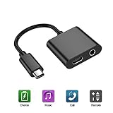 Eadair USB Type C to 3.5mm Headphone Jack Aux Audio Dongle Adapter for Pixel 2/2XL/3/3XL,HTC U11,Moto Z (2 in 1 Black)