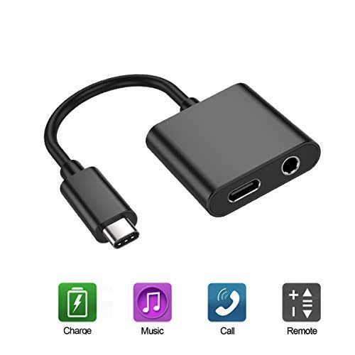 Eadair USB Type C to 3.5mm Headphone Jack Aux Audio Dongle Adapter for Pixel 2/2XL/3/3XL,HTC U11,Moto Z (2 in 1 Black)