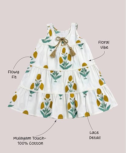Image of The Magic Wand Kids Girls Casual Dresses, Knee Length Singlet Strap Fit & Flared Cotton Once Piece Stylish Frocks fo rBeach Summer Season Vacation
