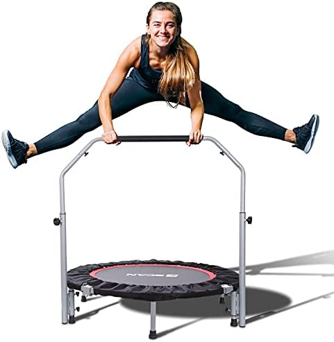 BCAN 40" Foldable Mini Trampoline, Fitness Rebounder with Adjustable Foam Handle, Exercise Trampoline for Adults Indoor/Garden Workout Max Load 330lbs