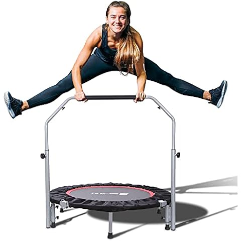 BCAN 40" Foldable Mini Trampoline, Fitness Rebounder with Adjustable Foam Handle, Exercise Trampoline for Adults Indoor/Garden Workout Max Load 330lbs Cover