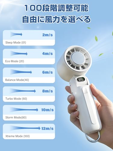 【2026革新版・-25℃瞬間冷却】ハンディファン 冷却プレート付き 100段階風力 160°折り畳み 携帯扇風機 冷感 手持ち扇風機 5000mAh 長持ち 小型 強力 LED表示 USB充電式 暑さ対策 卓上 首掛け カラビナ付き ストラップ付属 ホワイト