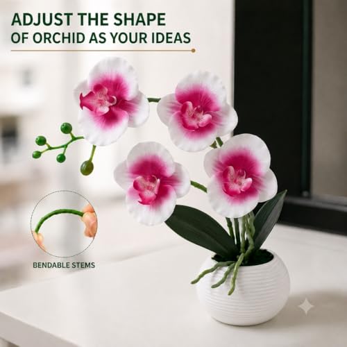 Image of CURATED CART Artifical Orchid Flower Pot, Pink & White Flower with Vase, Ideal for Home Decor, Office Decor, Gifting, 4 Flower Heads, Size 36 x 9cm