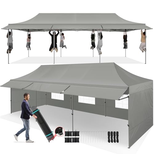 COBIZI 10x30 Pop Up Canopy Tent with Awning,Heavy Duty Canopies,Gray