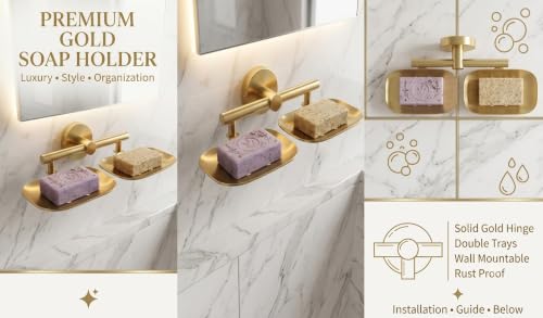 Image of iSTAR Stainless Steel Bathroom Soap Holder - Soap Stand /Soap Dish for Bathroom Accessories, Double (Gold)