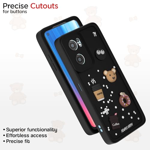 Image of Pikkme Back Cover for Oneplus Nord Ce 2 5G | Cute Fun Cartoon 3D Bear Silicone Full Body Protection Bumper Case (Black)