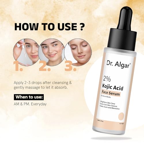 Image of Dr. Algar 2% Kojic Acid Face Serum I With 1% Alpha Arbutin & Niacinamide 30 ml | Reduces Dark Spots, Pigmentation & Blemishes | For All Skin types