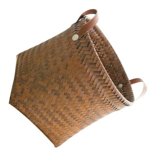 BCOATH Woven Storage Basket Handles Imitation Rattan Design for Home Organization for Sundries Toys and Books Capacity Decorative Storage Bin