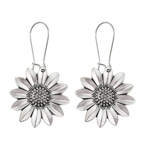coadipress Boho Sunflower Daisy Dangle Earrings for Women Silver Sunflower Earrings Hypoallergenic Handmade Bohemian Trendy Earrings Vintage Fashion Summer Statement Jewelry Gift