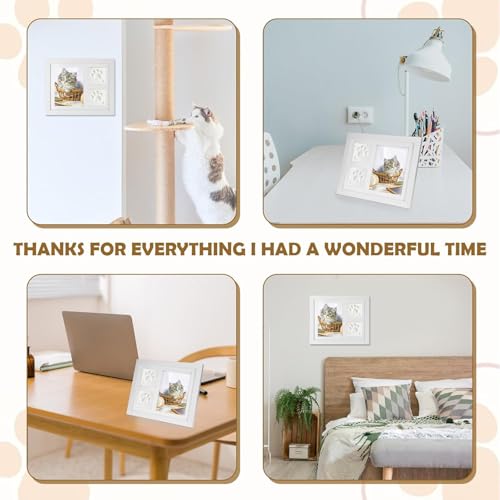 Mailfull Pfotenabdruck Set Hund und Katz Weiß mit Holz Bilderrahmen 3D Gipsabdruck Baby Handabdruck und Fußabdruck Set Geeignet für Haustiere Neugeborene und Geschenk