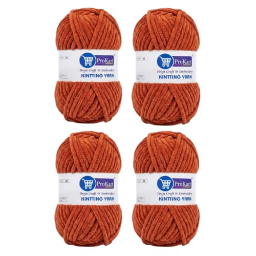 Image of ProKart Premium Blankie Wool, Plush & Cuddly, Chenille Yarn Supersoft Hand Knitting Wool Ball | Blanket Thick /Mottu Yarn Ball Suitable for Hand Knitting and Crocheting for Baby, Adult, Sweaters, caps, Throws, Home Furnishing, Scarves, Blankets (Carrot Pink, 100gms x 4 Pack)