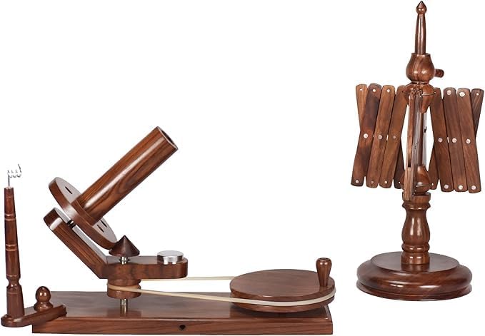 Wooden Large Yarn Winder and Swift for Knitting & Crocheting | Hand Operated Heavy Duty Natural Ball Winder | Knitting Craft Accessories Combo. (Brown)