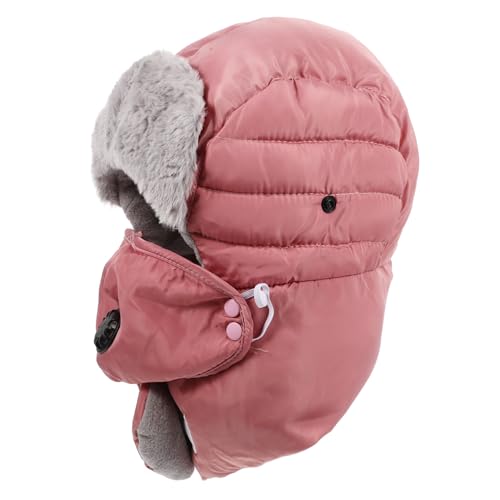 IMIKEYA Windproof Winter Hat and Thick Warm Balaclava with Face Mask for Men, Pink Outdoor Riding Cap, Protective Cold-Resistant Headgear for Cycling