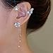 Butterfly Tassel Style Zircon Earrings Shiny Ear Cuff Earrings for Women Non Piercing Butterfly Flower Tassel Wrap-Around Clip-On Earrings Fashion Star Cuff Earring Chain for Women Teen Star Crawler Earring Wrap Earrings(one) (Silver Left Ear)