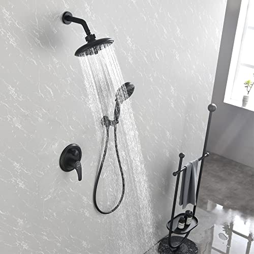 Shamanda 15-Function Shower System With Valve And Trim, Bathroom Luxury Shower Faucets Sets Complete With 9 Setting Handheld Showerhead & 6 Setting Rain Shower, Wall Mounted, Matte Black, L8082-7 #TOP3