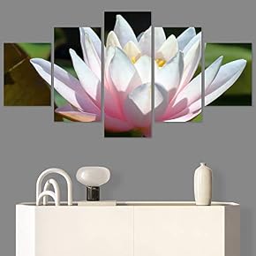 SIGNWIN 5 Panel Canvas Wall Art Water Lily...