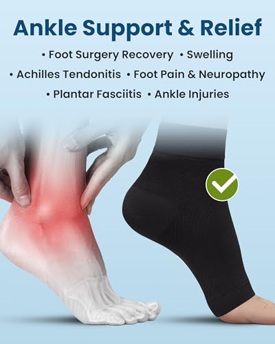 Image of KEMFORD Ankle Compression Sleeve - 1-Pair, Plantar Fasciitis Braces - Open Toe Compression Socks for Swelling, Sprain, Neuropathy, Arch Support for Men and Women